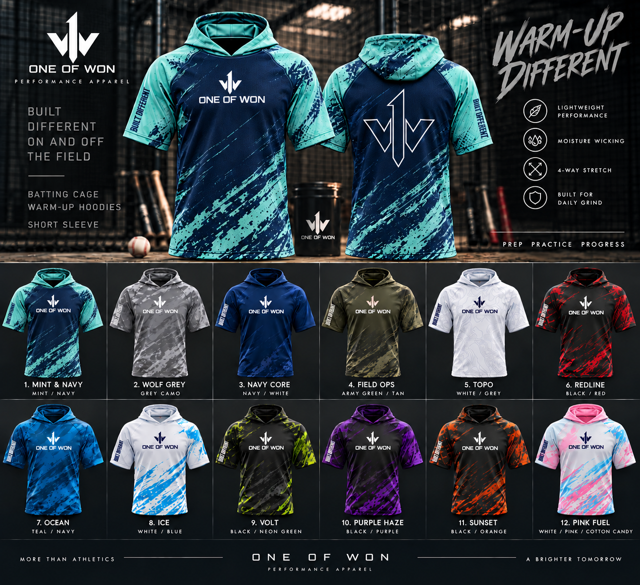 Warm-Ups short sleeve hoodies in 12 colorways